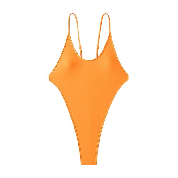 Womens High Cut Swimsuits Sexy Open Back Bikinis One Piece Swimwear Ajdustable Spaghetti Strap Thong Bathing Suit Orange, M
