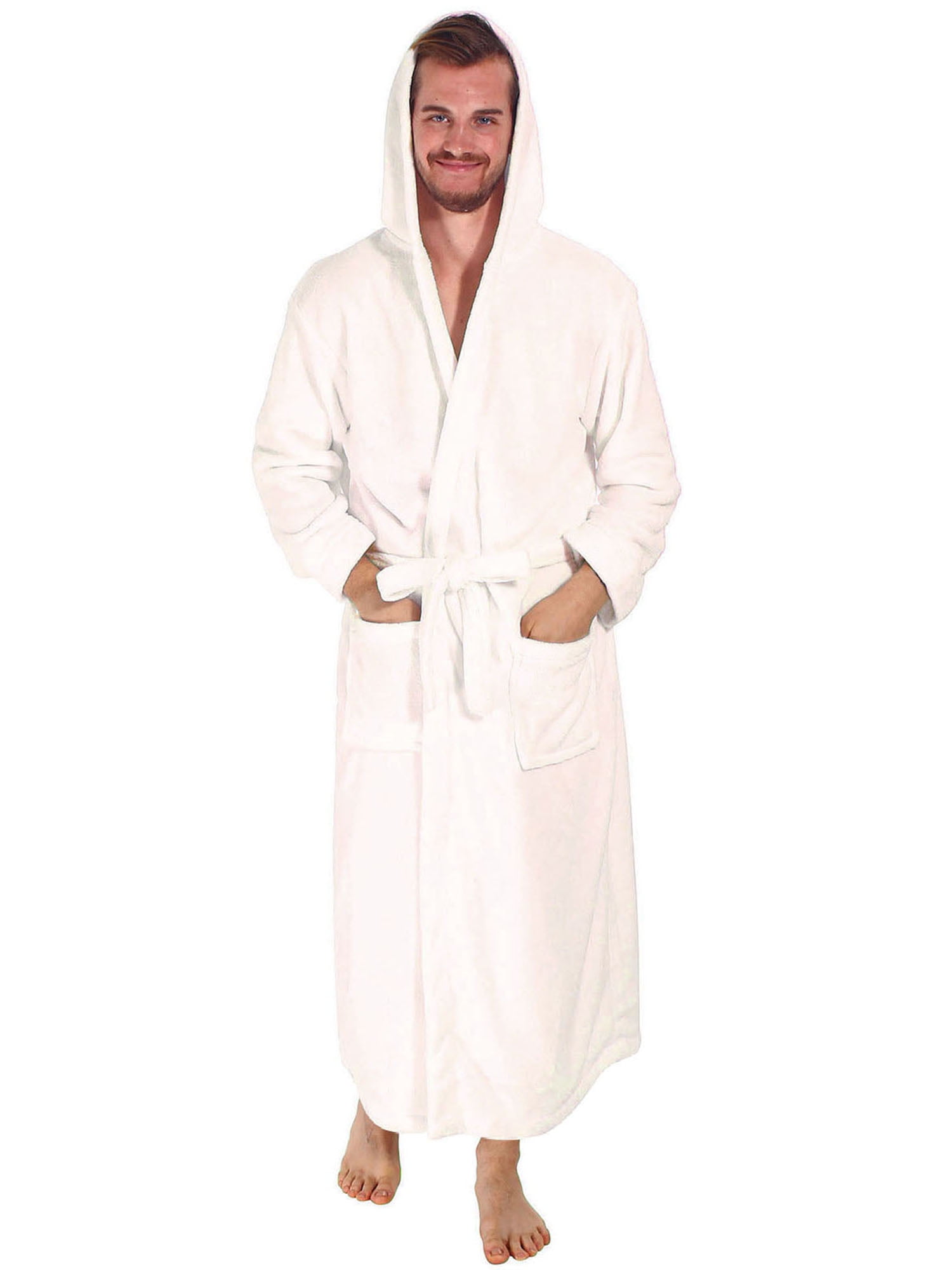 Hooded Robe Men Women's Winter Soft Plush Hooded Bath Robes,Vanilla ...