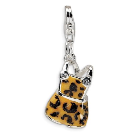 Cubic Zirconia Black Enamel Sterling Silver CZ Black Yellow Enameled Overall With Lobster Clasp Charm - Measures 29x11mm ()