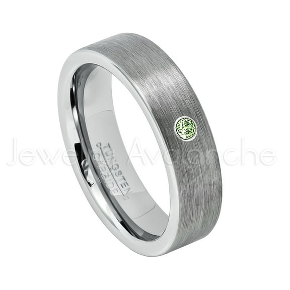 6mm Pipe Cut Tungsten Ring - 0.07ct Solitaire Green Tourmaline Ring - Personalized Tungsten Wedding Ring - Custom Made October Birthstone Ring TN019BS