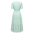 thumbnail image 4 of Admvng Womens Dress Tiered Solid V Neck Short Sleeve Casual Spring and Summer Comfy Dresses, 4 of 6