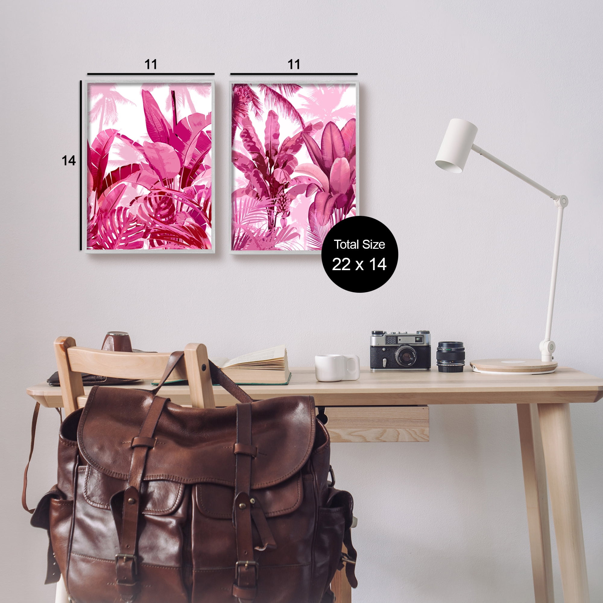 Stupell Industries Pink Palm Tree Leaves Botanical & Floral Painting Gray Framed Art Print Wall Art, 11 x 14