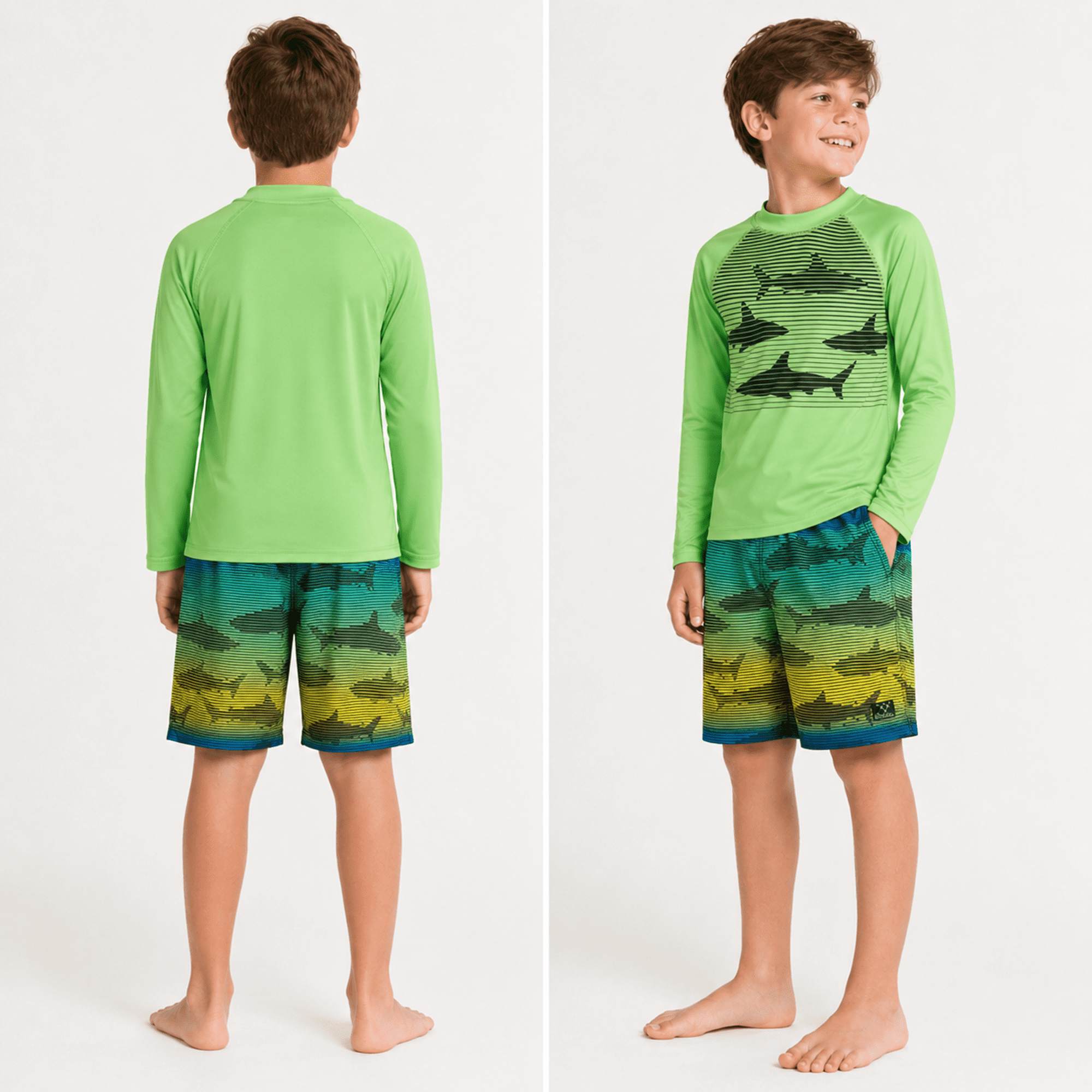 Big Chill Boys Swim Set - UPF 50+ Long Sleeve Rash Guard and Swim Trunks, 2 Piece Boys Swimsuit Set