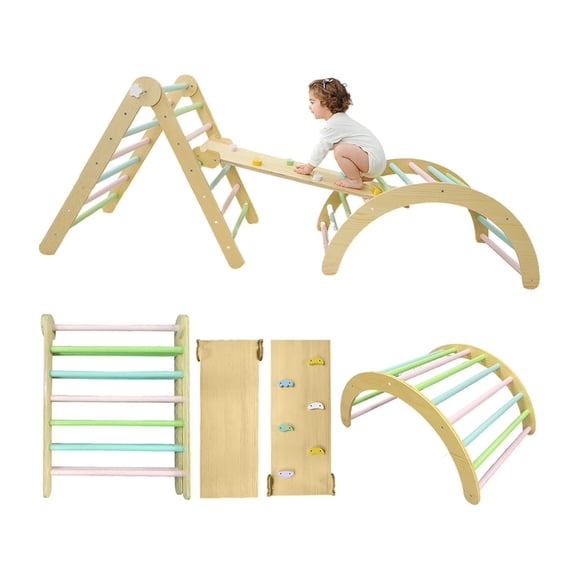 Indoor Playground Toddler Climbing Toy Wooden Arch Ramp Ladder Climbing Toy Set Indoor Playground For Toddlers 1-3 Years Old