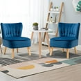 thumbnail image 3 of Giantex Set of 2 Armless Accent Chair, Wingback Velvet Sofa Chair w/Wood Legs & Thick Padded Seat, Upholstered Leisure Club Chair, Blue, 3 of 8