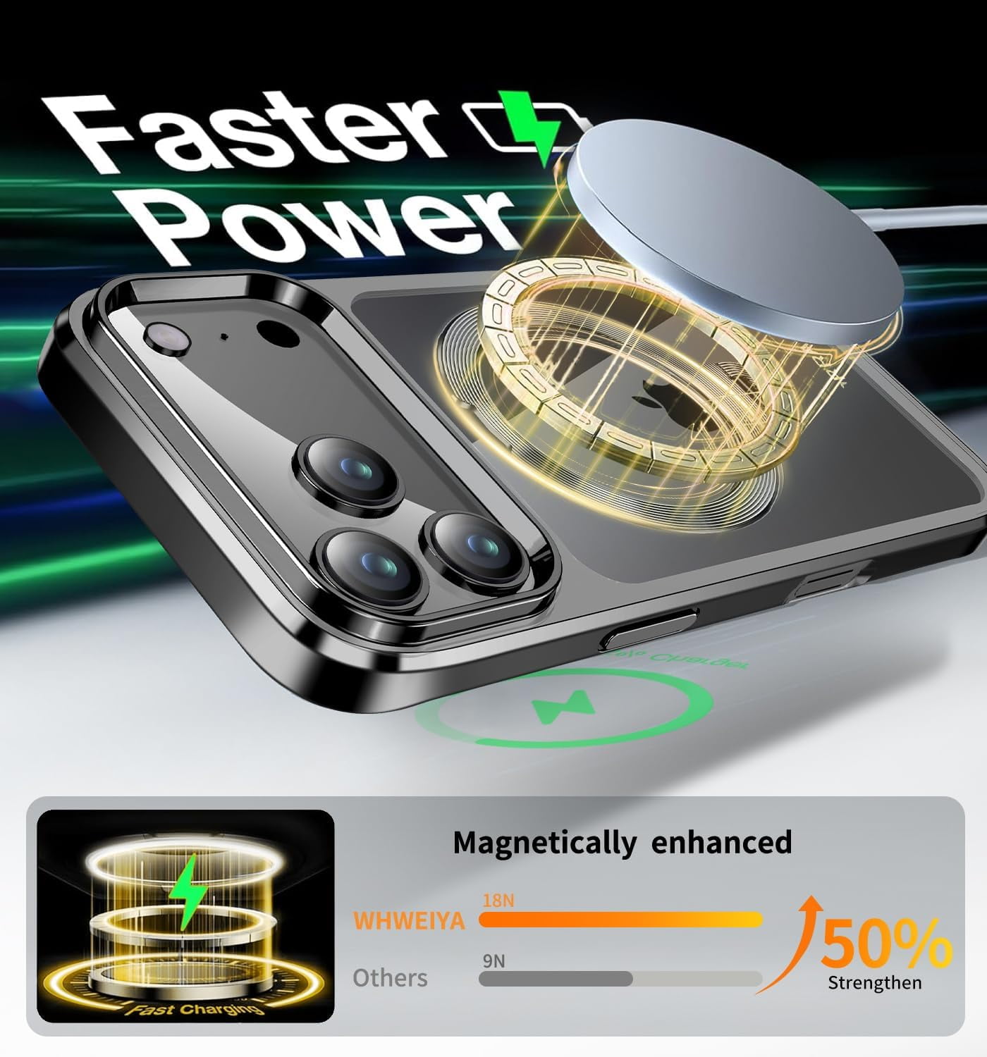 JETeacka CD Metal Ring & Invisible 360° Spin Stand Magnetic Case for iPhone 17 Pro Electroplated Bumper Compatible with MagSafe Slim Clear Cover-Black