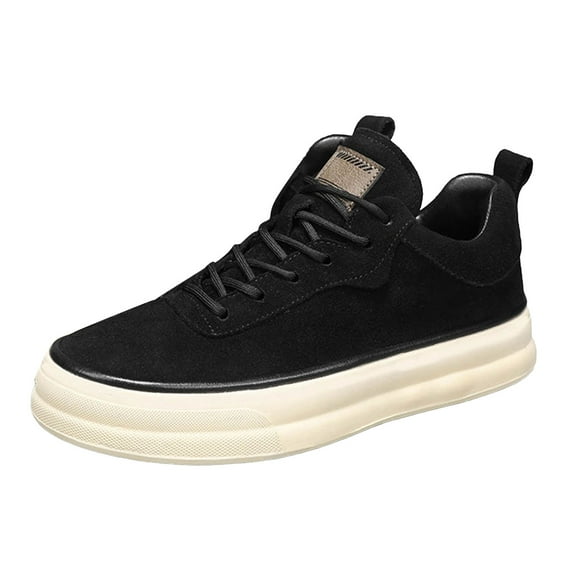 Platform Running Shoes foe Men Vintage Suede Flat Lace Up Skate Shoes Casual Non Slip Lightweight Sneakers Black Size 8.5
