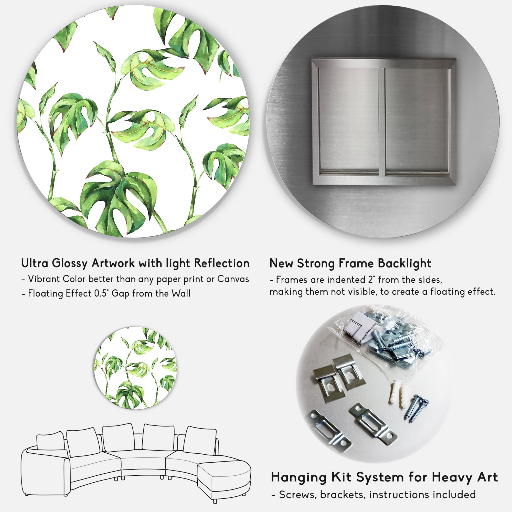 Designart 'Ancient Floral Tropical Leaves II' Tropical Circle Metal Wall Art 23x23 - Disc of 23