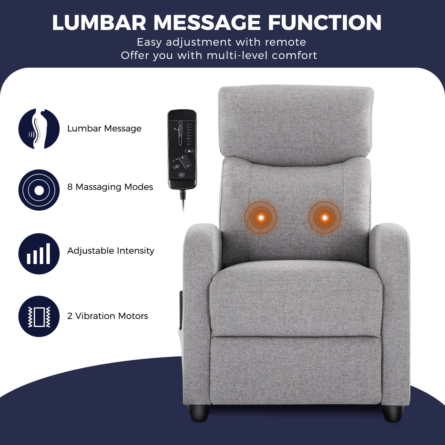 CONCETTA Massage Recliner Chair for Adults, Adjustable Home Theater Seating with Lumbar Support, Small Recliners for Small Spaces, Dark Grey