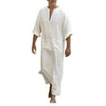 thumbnail image 2 of Tbopshirt Man Nightgown Mens Ethnic Robes Loose Solid Long Sleeve Loose Vintage Dress Kaftan WH/S, 2 of 5