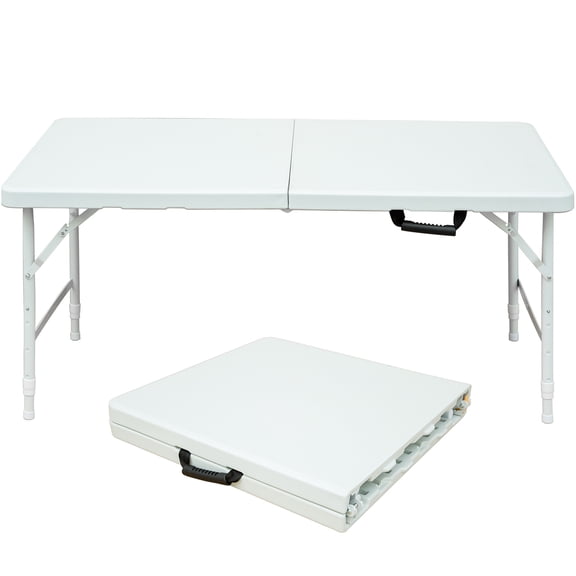 JERFIT 4ft White Folding Table for Camping, Picnic & Parties - 300 lbs Capacity Indoor Outdoor Portable Foldable Table with Waterproof Top