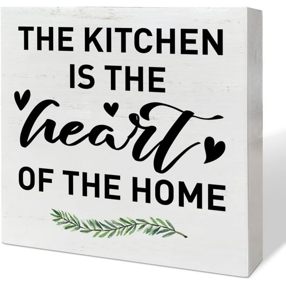 Wood Box Sign 5x5Inch Kitchen Table Decor Wooden Box Sign Kitchen Decor For Counter Dining Room Table Cabinet Decoration Kitchen Gifts For Mom Women Men Heart Of The Home Gift For Women Men