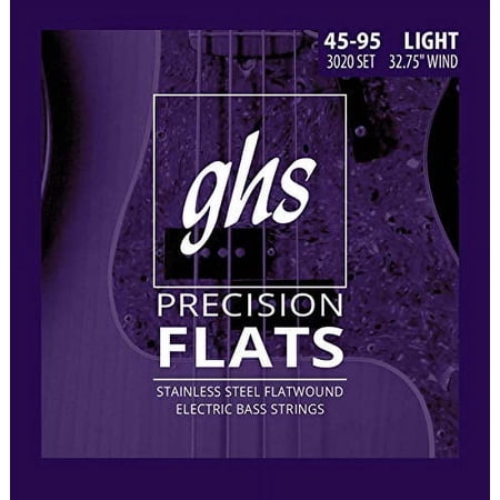 GHS Strings 3020 Short Scale 4-String Bass Precision Flats, Stainless Steel Flatwound, 32.75" Winding, Light (45-95)