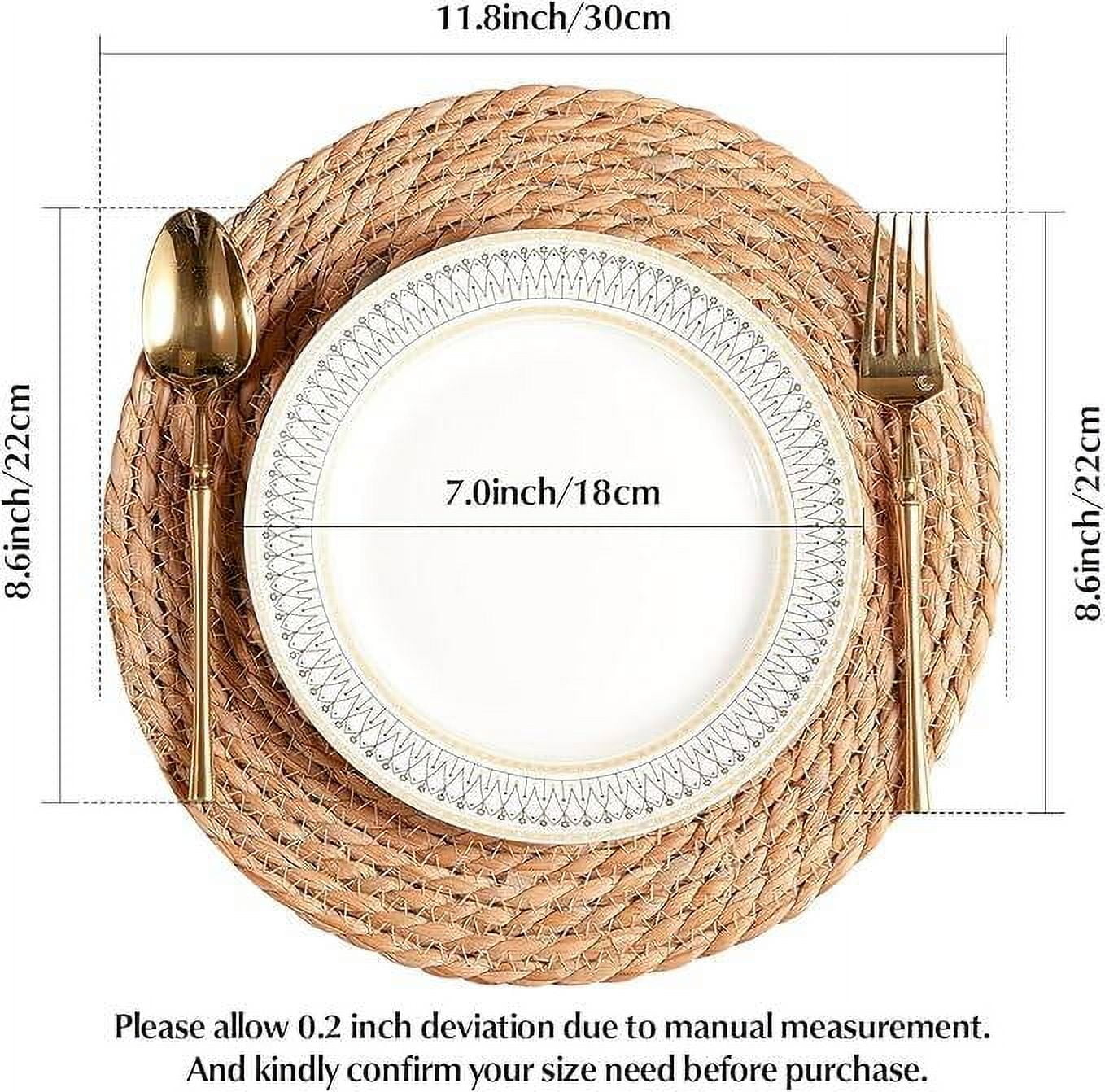 Round Woven Placemats 12 inch Set of 4 - Boho Rattan Placemats Natural Water Hyacinth Placemats, Farmhouse Weave Place Mats, Rustic Braided Wicker Table Mats for Dining Table,Home,Wedding