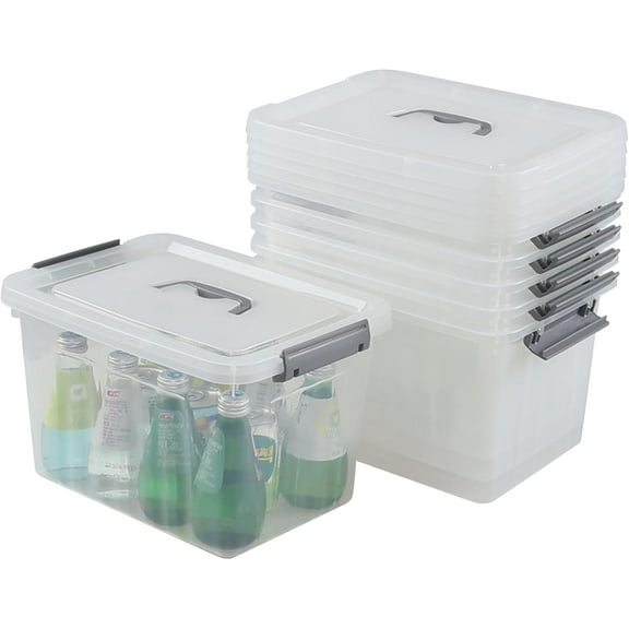 12 Quart Plastic Storage Bins with Handles, Clear Plastic Latching Boxes, 6 Packs
