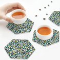 thumbnail image 3 of KLL Drink Coasters Set Hexagon of 4,PU Leather Absorbent Coasters Set Decorative Coffee Cup Coasters Housewarming Gift for Home Decor-Green Leopard, 3 of 5