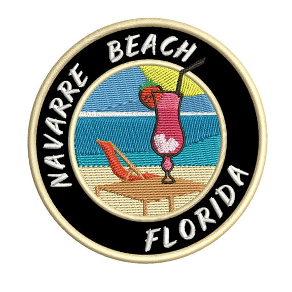 Happy Hour! At Navarre Beach, Florida USA 3.5 Inch Iron Or Sew On Embroidered Fabric Badge Patch Ocean Beach, Salt Life Iconic Series