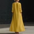 thumbnail image 4 of Uscallm Women's V Neck 3/4 Sleeve Button Down Maxi Dresses Flowy Boho Casual Loose Long Travel Beach Sundresses, Yellow L, 4 of 6