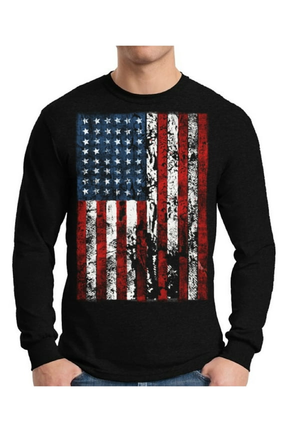 Men's USA Flag Distressed Graphic Long Sleeve T-shirt Tops 4th of July Independence Day