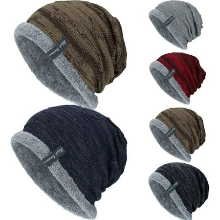 Men Baggy Beanie Knit Hat Winter Warm Fleece Wool Cap Slouchy Skull Ski