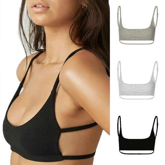 Fancifize Women's Scoop Neck Spaghetti Strap Seamless Bra Top Crop Bralette Womens Sports Bra Wireless Padded Workout Bralettes