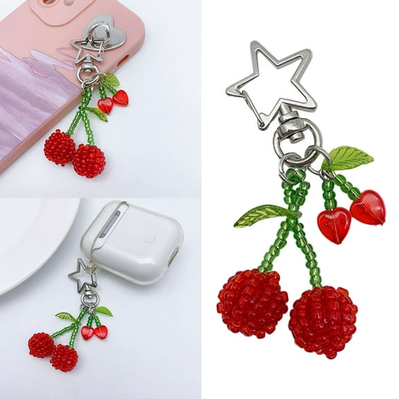 AOOOWER Fashionable Cherry Shaped Keyring Fruit Theme Keyring Sweet Phone Case Accessory