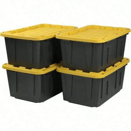 27-Gallon Heavy Duty Tough Storage Container & Snap-Tight Lid, (14.3”H x 20.6”W x 30.6”D), Weather-Resistant Design and Stackable Organization Tote [4 Pack]