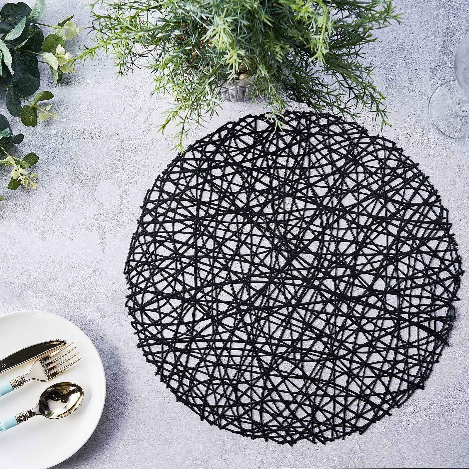 Efavormart 6 Pack | 15" Round Woven Vinyl Placemats | Non Slip Dining ...