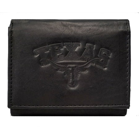 Team Logo Wallets - Texas Longhorns NCAA Embossed Logo Black Leather Trifold Wallet