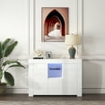 thumbnail image 3 of Kitchen Sidetable Cabinet Cupboard, White High Gloss Sideboard Buffet Storage Cabinet w/ 16-Color LED lights, Large Storage Drawers and 2 Cabinet, Open Shelves, White, S6363, 3 of 9
