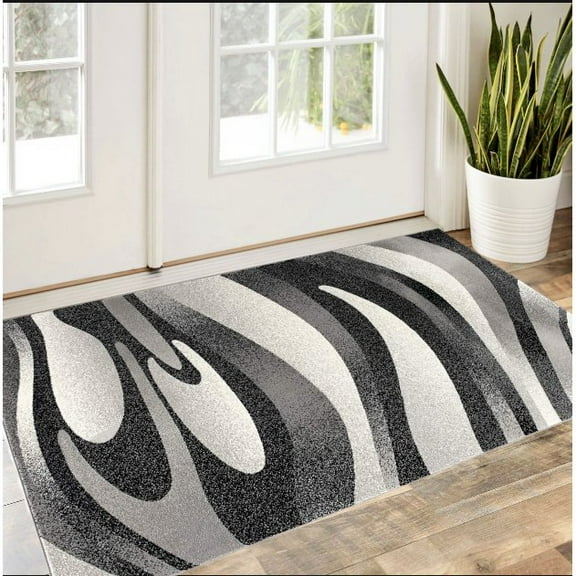 3' X 5' Gray Abstract Power Loom Area Rug