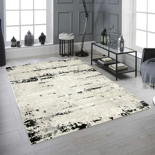 Tapis 6 Pieds x 9 Pieds Panache Crème et Gris Anthracite Doux Tissé à la Machine