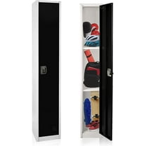 AdirOffice Large Steel Metal Cabinet 1-Tier Storage 1-Door Locker with Key & Hooks, White & Black