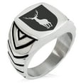 thumbnail image 1 of Stainless Steel Stag Purity Coat of Arms Shield Chevron Pattern Biker Style Polished Ring, 1 of 1