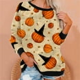 thumbnail image 2 of IROINNID Women's Long Sleeve Pullover Sweatshirt Round Neck Mid-Length Print Stylish Full Sleeve Shirts Tops Halloween Sweatshirt, Beige, 2 of 6
