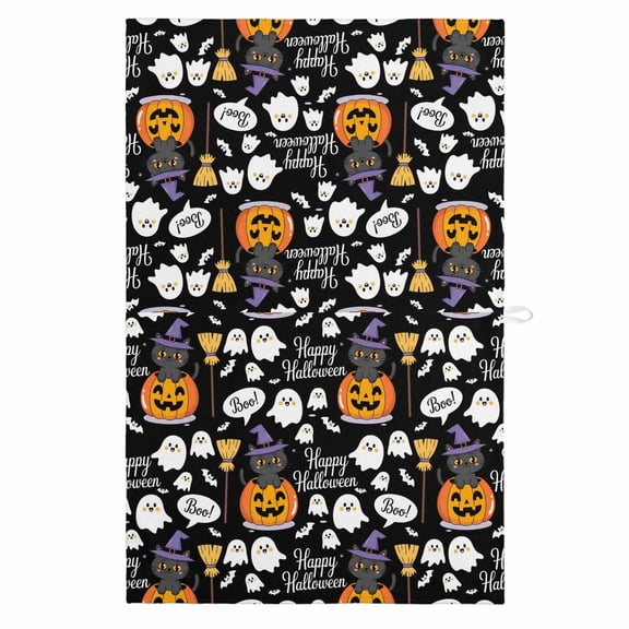 Black Halloween 1 Pack Kitchen Towel, Water Absorbent Dish Towel, Pumpkins Cat Ghost Bat Decorative Hand Towels - Quick Drying Cloth for Cooking Baking, 18x28 Inch