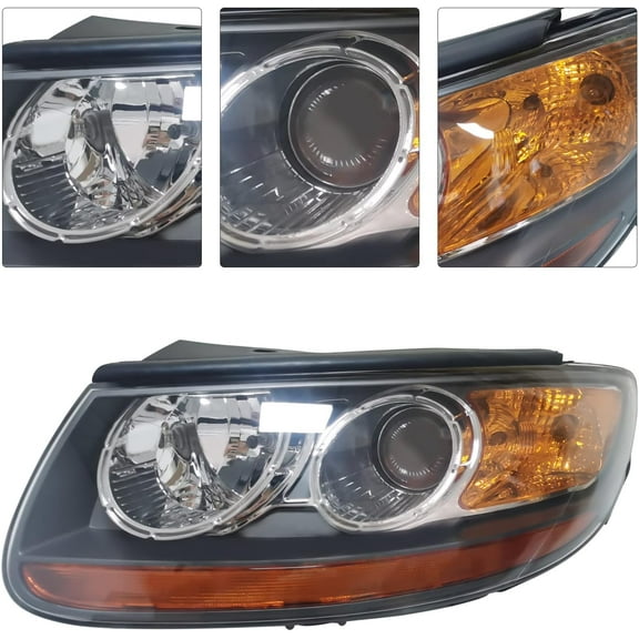 For 2007-2012 Hyundai Santa Fe Halogen Headlights Headlamps Assembly Driver Side Replaces 921010W100 921020W100 (Left Side)