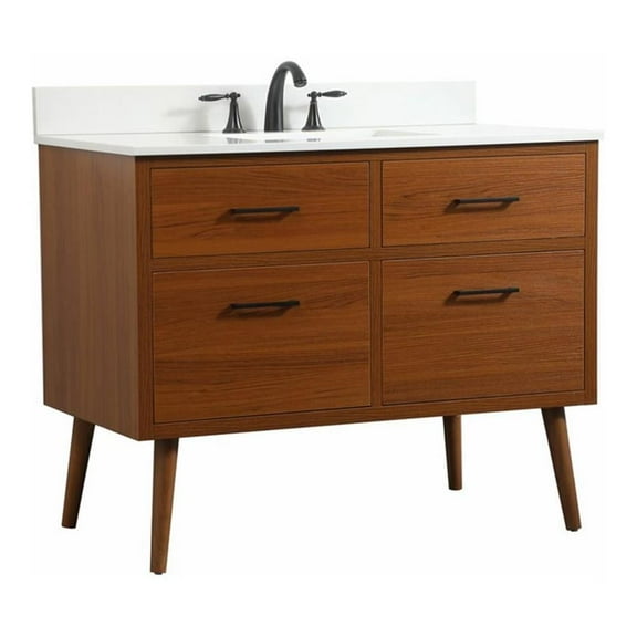42 inch single bathroom vanity in teak with backsplash