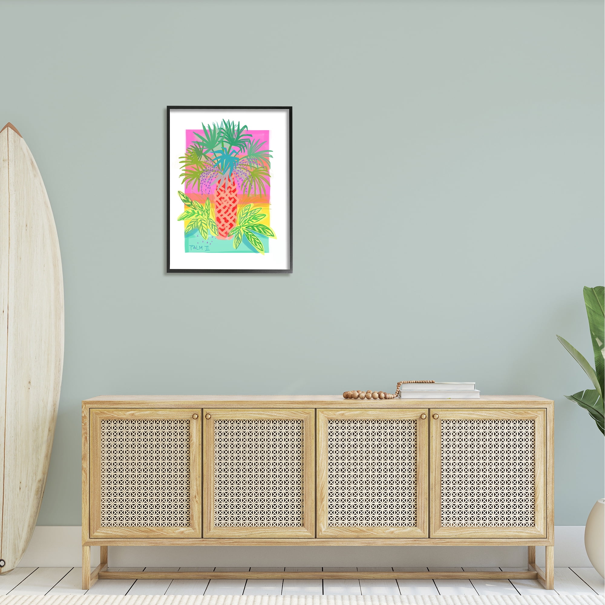 Stupell Industries Neon Palm Tree Botanicals Tropical Coastal Leaves Graphic Art Black Framed Art Print Wall Art, Design by unknown