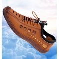 thumbnail image 3 of Lace-up Hollow Out Business Loafers for Men's Round top Low Top Leather Casual Sandal Shoes Slip On Flat Heel Soft Sole Oxfords, 3 of 6