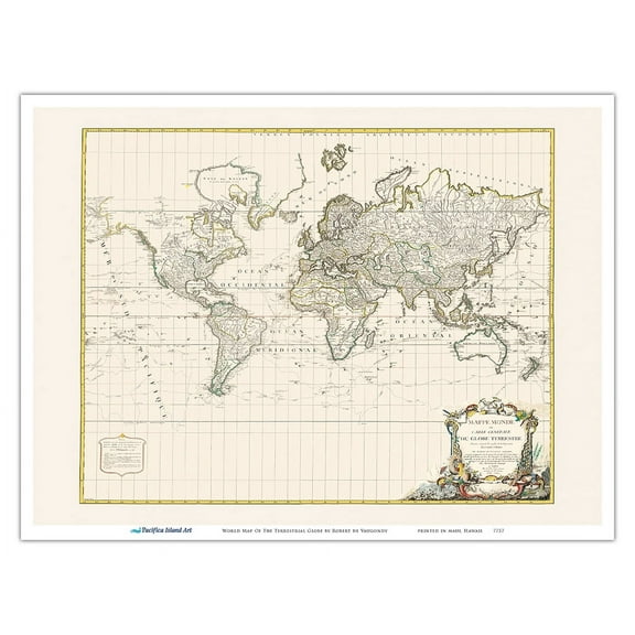 The Terrestrial Globe Map of the World - Vintage Map by Robert de Vaugondy c.1778 - Master Art Print (Unframed) 9in x 12in