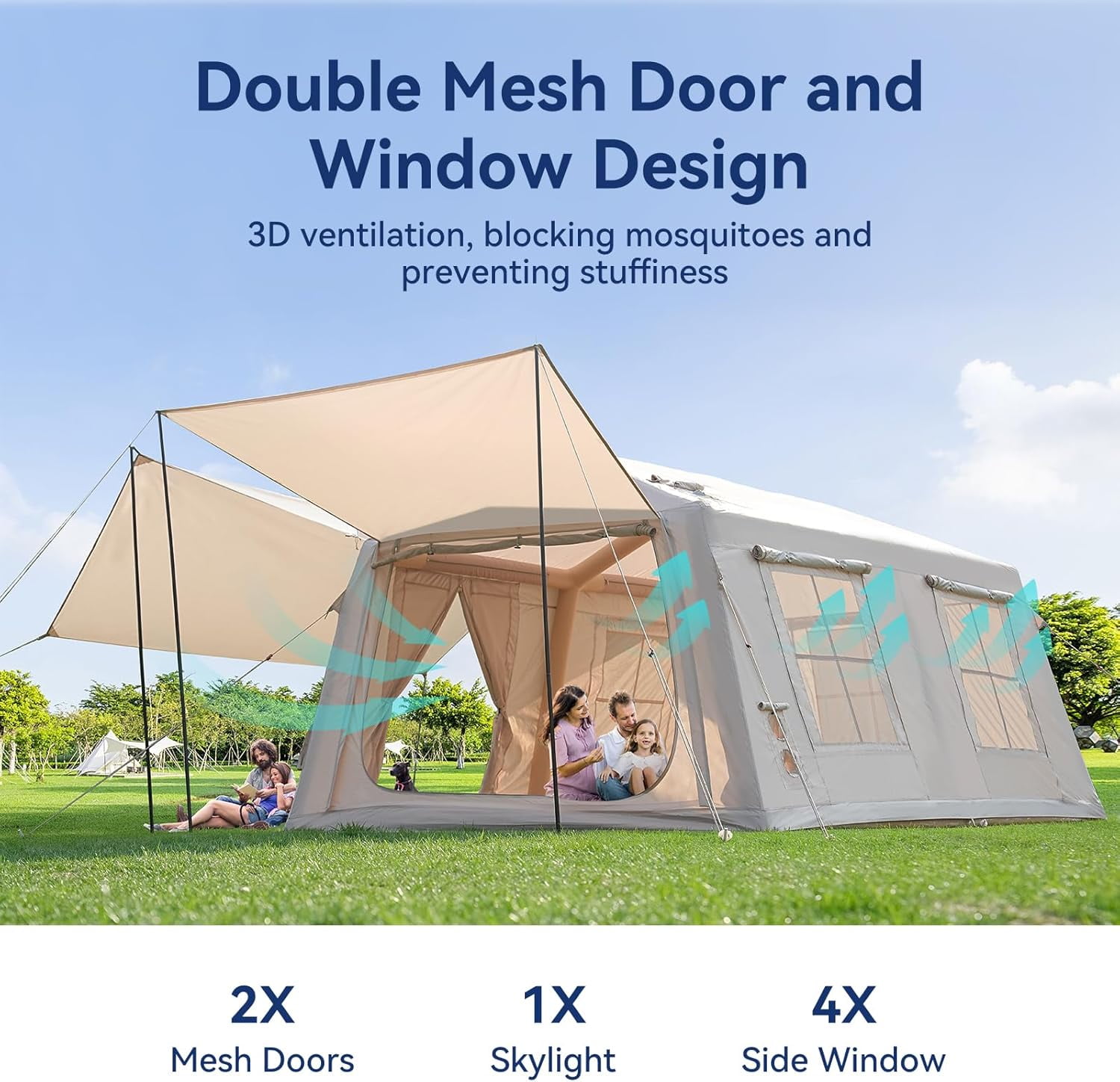 Slsy Inflatable Tents with Canopy for Camping, Blow Up Tent with Hand Pump, Easy Setup Inflatable Hot Tent with Stove Jack, Waterproof Oxford Air Glamping Tents for Camping Adult 8-10 Person