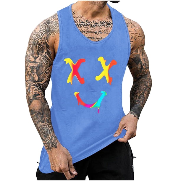 Camisetas de Tanque de los Hombres Tanque de los Hombres Incolor Gradiente de Impresión Cuello Redondo Correa Delgada Fuga Atrás Regular Casual Deportes Blusas de Tanque