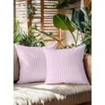 thumbnail image 2 of Waterproof Outdoor Throw Pillows with Inserts 18"x18" Set of 2, Pink White Stripe Soft Decorative Pillowcases for Couch Bedroom, Modern Minimalist Geometric Striped Pillow Covers for Sofa Living Room, 2 of 8