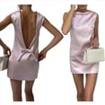 thumbnail image 2 of Minivestido de Fiesta de Satén Sin Mangas, Cuello Redondo y Espalda Descubierta para Mujer Rosa L, 2 of 7