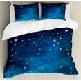thumbnail image 1 of Night King Size Duvet Cover Set, Vibrant Star in Abstract Ombre Style Sky Astronomy Themed Graphic, Decorative 3 Piece Bedding Set with 2 Pillow Shams, Pale Blue Dark Blue White, by Ambesonne, 1 of 3