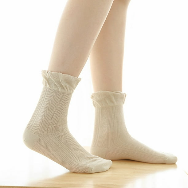 Paquete de 6 calcetines elásticos florales con encaje para mujeres y niñas caqui