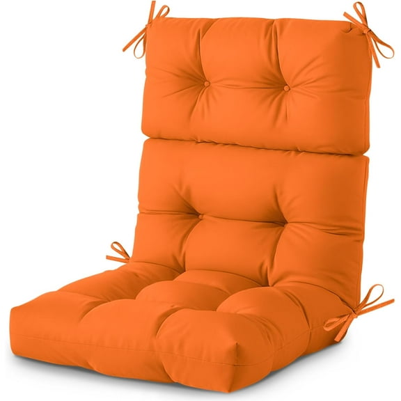 Outdoor/Indoor High Back Chair Cushion, Waterproof Outdoor Rocking Chair Cushion with Ties, Tufted Replacement Seat Cushions for Outdoor Furniture, Orange