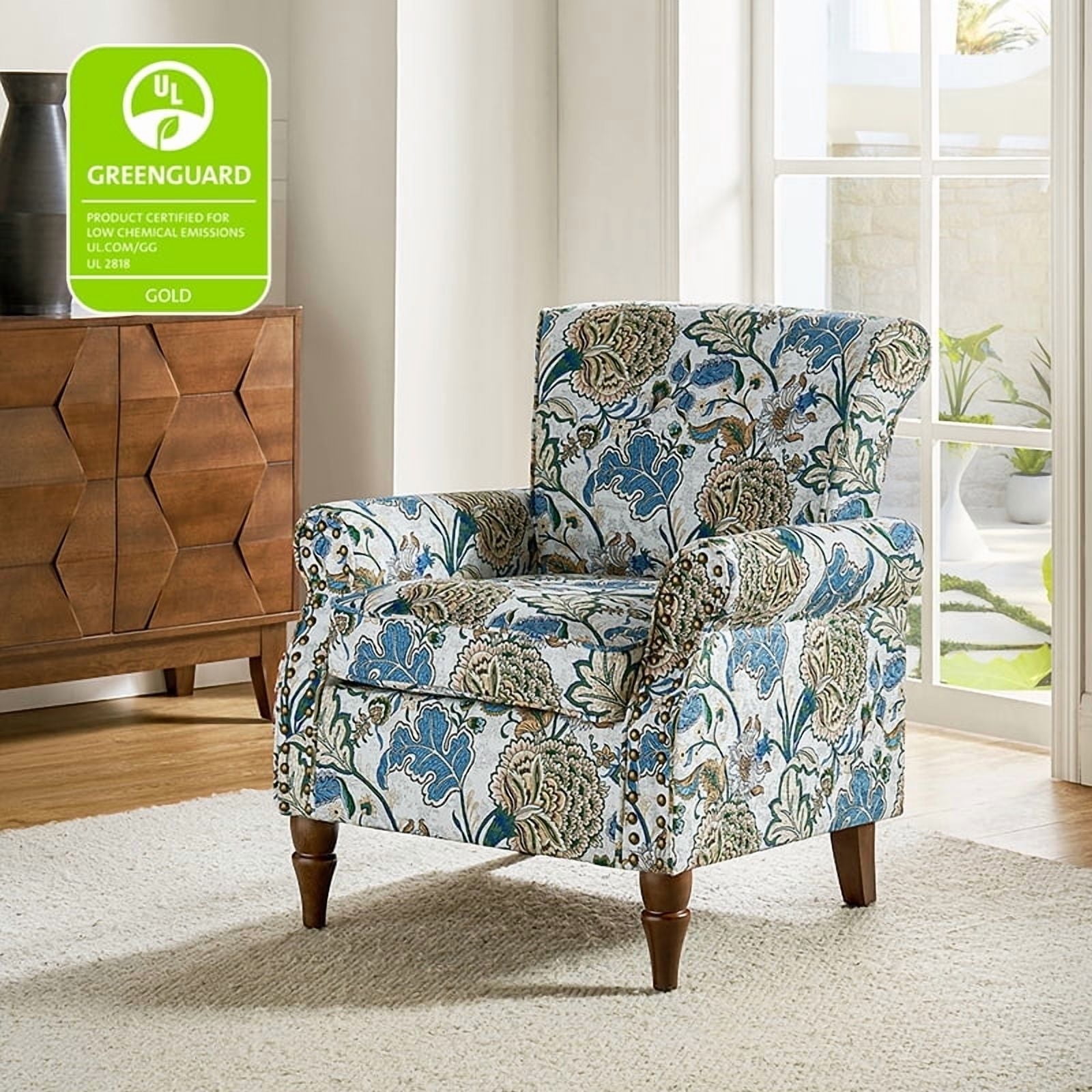 Tina's Home Floral Accent Chair Upholstered Green Armchair Living Room