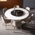 thumbnail image 3 of Designer Luxury round Marble Rock Slab dining table set 4 6 8 chairs esstisch furniture comedor marbre Stainless steel gold base My Lux Decor Round, 3 of 24